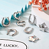 4 Pairs 4 Style Star & Rectangle & Heart & Croissant 304 Stainless Steel Hoop Earrings for Women EJEW-TA0001-17-5