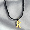 304 Stainless Steel Initial Pendant Black Glass Faceted Round Beaded Pendant Necklaces for Women FS-WGC61DE-11-1