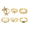 6Pcs 6 Styles Adjustable Brass Micro Pave Clear Cubic Zirconia Cuff Rings RJEW-LS0001-19G-2