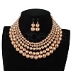 Plastic Pearl Round Beaded Multilayer Necklaces & Dangle Earrings Sets FS-WGEBA88-04-1