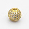 CZ Brass Micro Pave Grade AAA Clear Color Cubic Zirconia Round Beads KK-O065-6mm-05G-NR-1