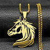Horse Head 304 Stainless Steel Pendant Necklaces for Men Women NJEW-K283-14G-1