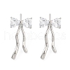 Bowknot Brass Pave Clear Cubic Zirconia Stud Earrings for Women EJEW-S216-02B-P-1