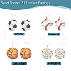 ANATTASOUL 8 Pairs 8 Styles Baseball & Basketball & Volleyball PU Leather Dangle Earrings EJEW-AN0001-39-3