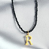 304 Stainless Steel Initial Pendant Black Glass Faceted Round Beaded Pendant Necklaces for Women FS-WGC61DE-18-1