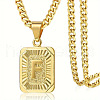 Rectangle with Letter Pattern 304 Stainless Steel Pendant Necklaces FS-WGFC766-14-1
