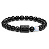 12 Constellations Protetion Aquamarine & Black Obsidian Round Beads Stretch Bracelets for Men Women WG083ED-03-1