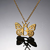 304 Stainless Steel Butterfly Initial Pendant Necklaces WG80197-02-1