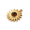 304 Stainless Steel Pave Natural Tiger Eye Sun Charms STAS-I331-30G-2