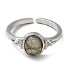Natural Mixed Gemstone Oval Open Cuff Rings RJEW-M155-07P-3
