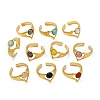 316 Stainless Steel with Natural Mixed Gemstone Cuff Rings RJEW-Z098-01G-13-4