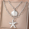 Bohemian Summer 201 Stainless Steel Shell Shape Starfish Pendant Double Layered Necklaces for Women FS-WGD4094-02-1