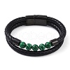 Mixed Stone Round Bead Leather Cord Multi-strand Bracelets BJEW-A009-10EB-2