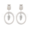 Tarnish Resistant Oval with Leaf 304 Stainless Steel Dangle Earrings EJEW-L283-108P-1