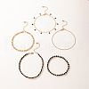 5Pcs Bohemian Alloy & Glass Seed Beaded & Rhinestone Flat Round Tassel Anklet Sets FS-WG9E669-01-5