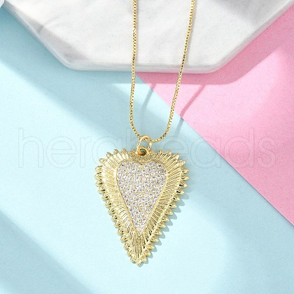 Brass Micro Pave Clear Cubic Zirconia Heart Pendant Necklaces for Women NJEW-D306-04G-B-1