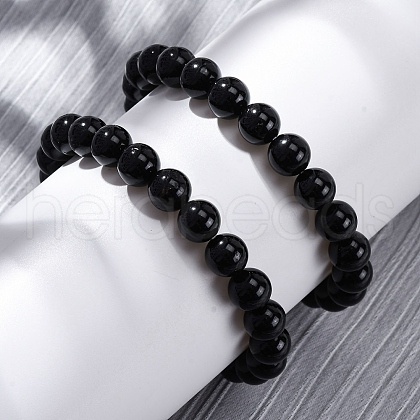 Natural Tourmaline Round Beaded Stretch Bracelets for Men Women BJEW-G743-01A-1