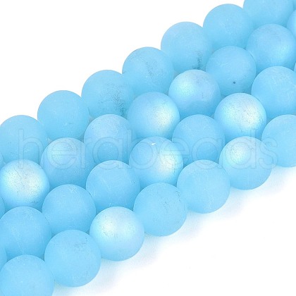 Frosted Imitation Jade Glass Beads Strands GLAA-T032-J10mm-MBB04-1