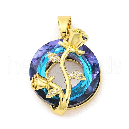 Brass Pendants with Cubic Zirconia and Glass KK-D536-21G-08-1