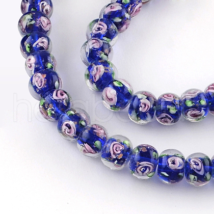 Handmade Rondelle Gold Sand Inner Flower Lampwork Beads LAMP-R123-04-1