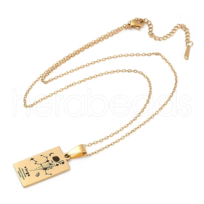 12 Constellation Stainless Steel Tarot Card Engraved Pendant Cable Chain Necklaces PW-WG94DCE-12-1