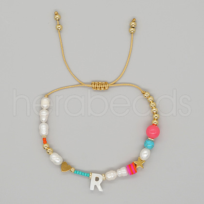 Shell Letter Charm Bead Bracelets ZZ0793-18-1