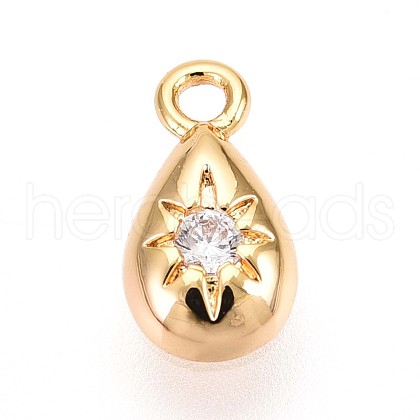 Brass Micro Pave Clear Cubic Zirconia Pendants KK-T075-07G-1