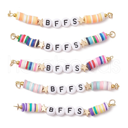 5Pcs 5 Colors Handmade Polymer Clay & Acrylic BFFS Friendship Heishi Links Connector Charms PALLOY-JF03351-1