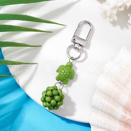Synthetic Turquoise Beaded Round & Sea Turtle Pendant Decorations HJEW-JM03101-01-1