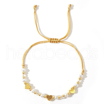 Cross Adjustable Plastic Imitation Pearl Braided Bead Bracelets for Women OW3783-3-1