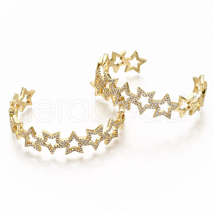 Brass Micro Pave Clear Cubic Zirconia Cuff Bangles BJEW-S142-003-NF-1