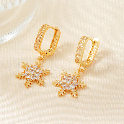 Elegant Brass Clear Cubic Zirconia Snowflake Hoop Earrings BW5107-1