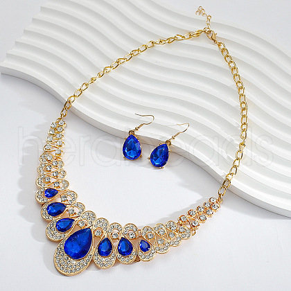 Alloy Rhinestone Bib Necklaces & Dangle Earrrings Sets for Women WG5541E-06-1