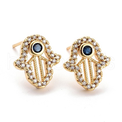 Hamsa Hand Cubic Zirconia Stud Earrings EJEW-E167-19G-1