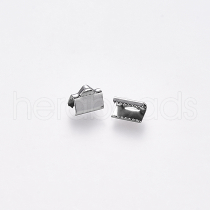 Tarnish Resistant 304 Stainless Steel Ribbon Crimp Ends STAS-S112-001B-P-1