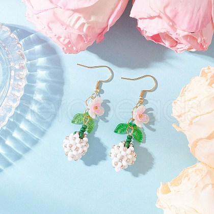 Flower 304 Stainless Steel Glass Seed Beads Dangle Earrings EJEW-MZ00470-04-1