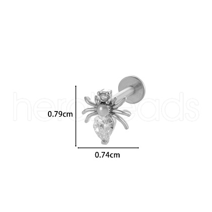 Spider 316L Surgical Stainless Steel Clear Cubic Zirconia 17 Gauge Internally Threaded Labrets WGBD99E-04-1