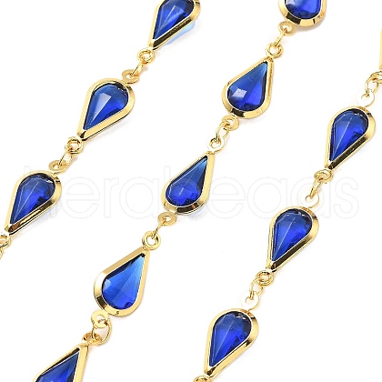 Brass Glass Teardrop Link Chains CHC-R001-04G-04-1