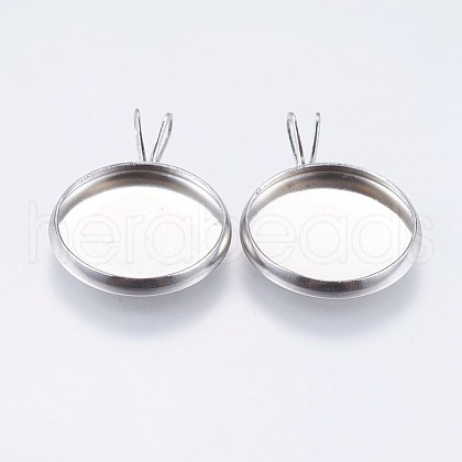 Tarnish Resistant 304 Stainless Steel Pendant Cabochon Settings X-STAS-I069-37-14MM-1