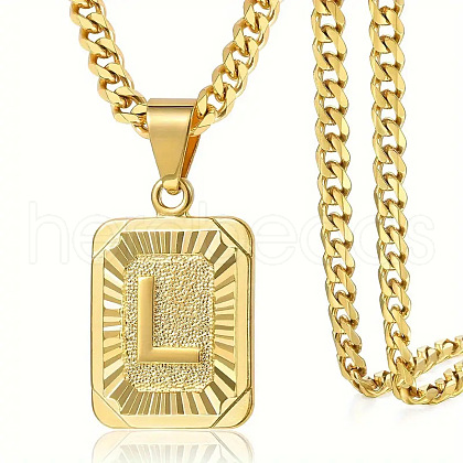 Rectangle with Letter Pattern 304 Stainless Steel Pendant Necklaces FS-WGFC766-47-1