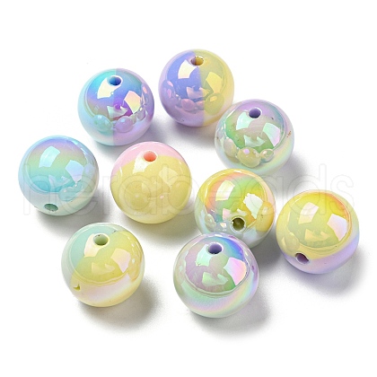 UV Plating Rainbow Iridescent Opaque Acrylic Beads MACR-D081-15-1