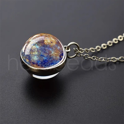 Luminous Round Alloy with Glass Planet Pendant Necklaces FS-WG4A1FF-05-1