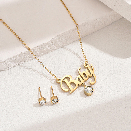 Stainless Steel Word Baby Stud Earrings & Pendant Necklaces Sets for Women AE9274-3-1
