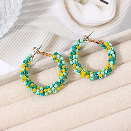 Bohemian Style Iron Glass Seed Beaded Hoop Earrings FS-WG64163-05-1