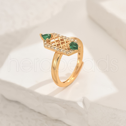 Brass Micro Pave Cubic Zirconia Geometric Adjustable Finger Rings for Women DJ0838-3-1