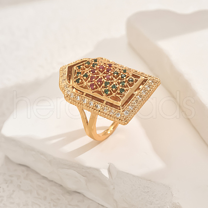 Brass Micro Pave Cubic Zirconia Geometric Statement Finger Rings for Women LY2631-3-1