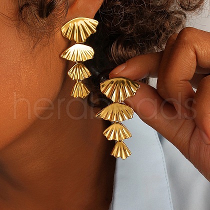 304 Stainless Steel Two Tone Dangle Stud Earrings EJEW-Q044-01G-1
