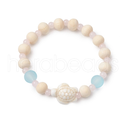 Synthetic Turquoise & Wood & Glass Beaded Stretch Bracelets for Boys Girls BJEW-JB11129-01-1