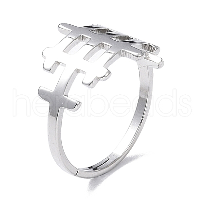 304 Stainless Steel Hollow Out Rectangle Adjustable Ring for Women RJEW-I097-04P-1