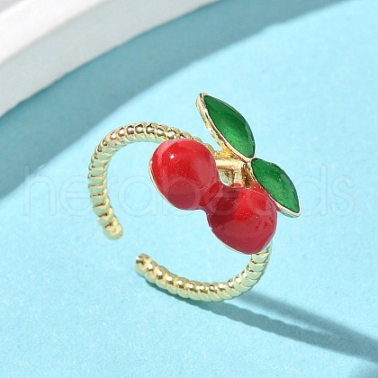Brass Enamel Adjustable Cuff Rings for Women RJEW-G350-01C-G-1